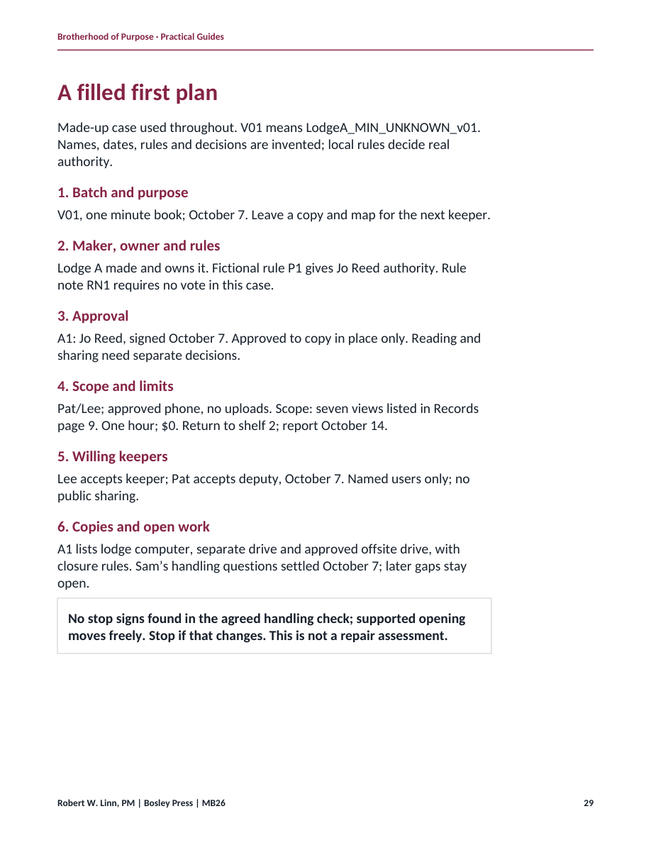 Booklet page 29: Read a complete made-up first plan