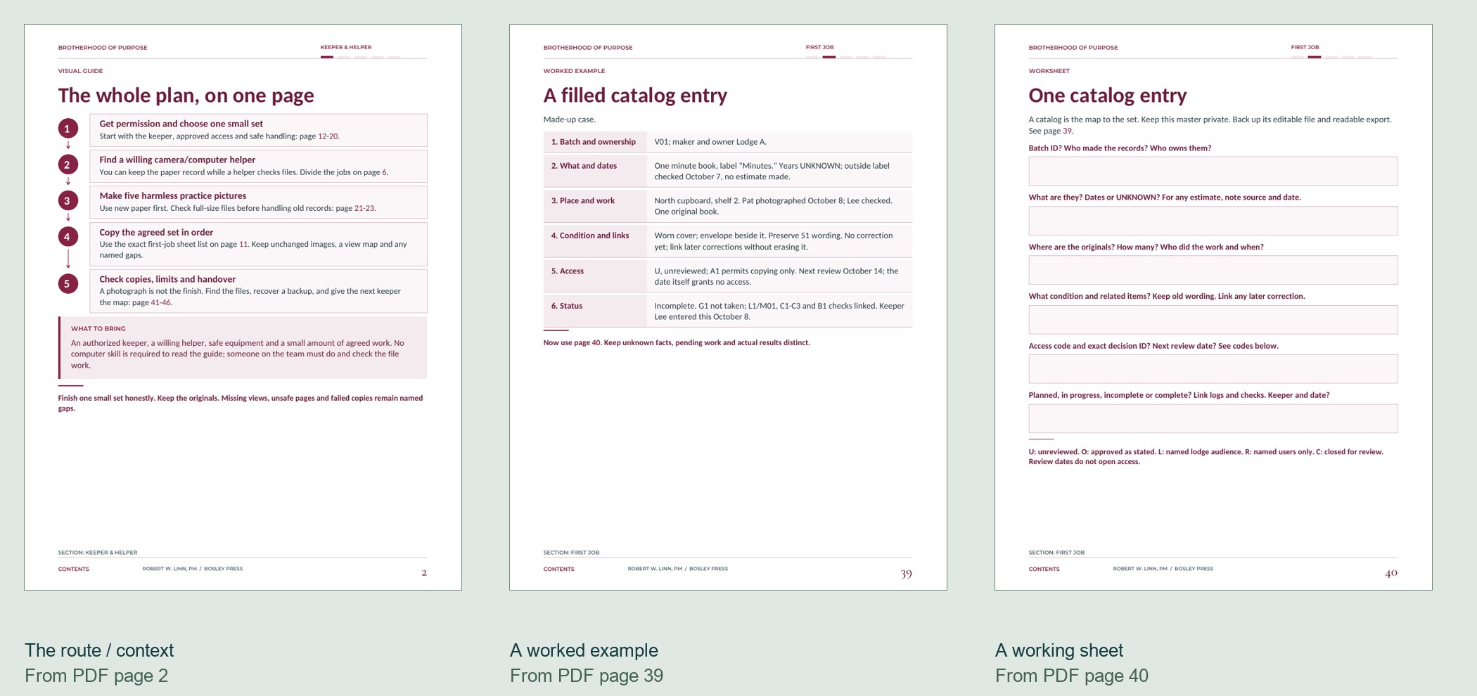Actual example and worksheet from Preserving Your Lodge Records